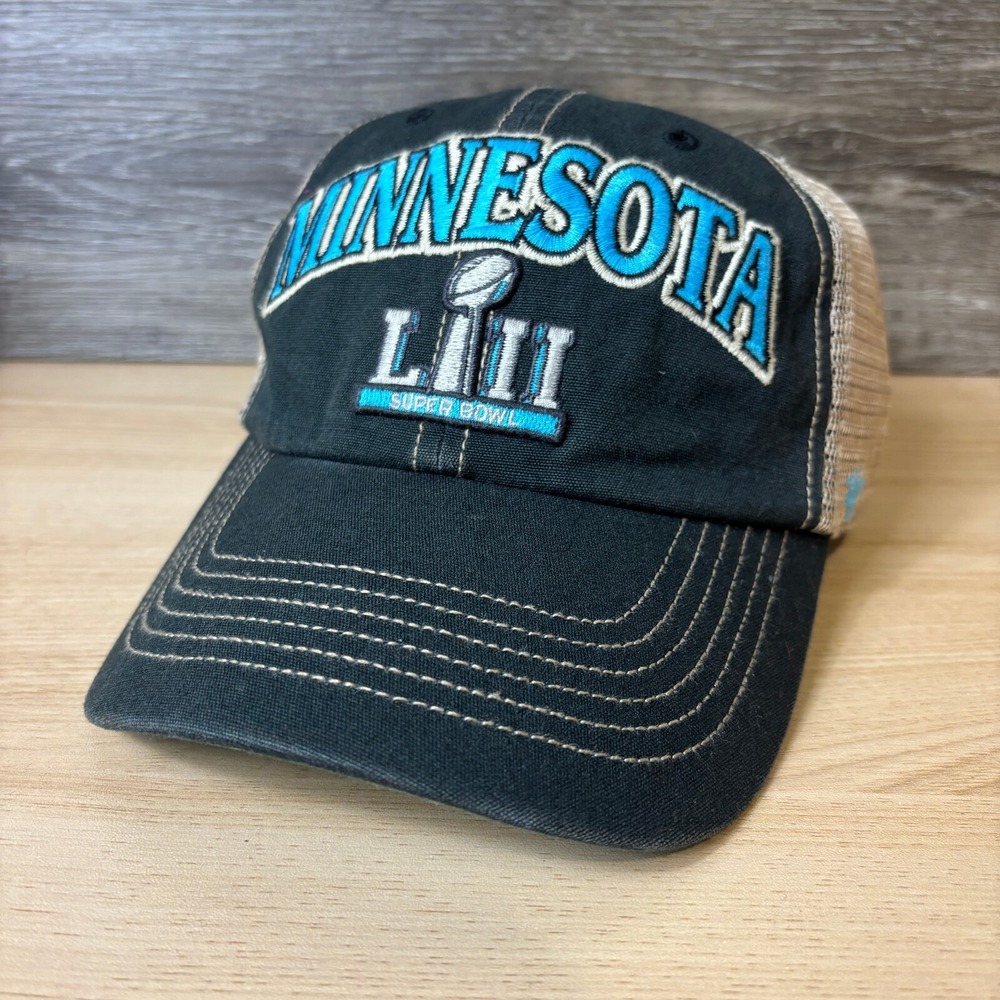 Super‎ Bowl Hat Cap Snap Back Black LII NFL Football Minnesota Adjustable '47